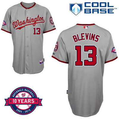 Washington Nationals #13 Blevins Authentic Personalized Road Gray Jersey 10th Anniversary Patch Washington Nationals #13 Blevins Authentic Personalized Road Gray Jersey 10th Anniversary Patch