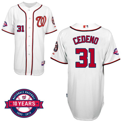 Washington Nationals#31 Cedeno Authentic Personalized Home White Jersey 10th Anniversary Patch