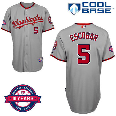 Washington Nationals #5 Escobar Authentic Personalized Road Gray Jersey 10th Anniversary Patch