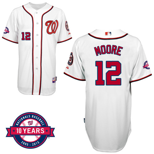 Washington Nationals#12 Moore Authentic Personalized Home White Jersey 10th Anniversary Patch