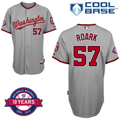 Washington Nationals #57 Roark Authentic Personalized Road Gray Jersey 10th Anniversary Patch