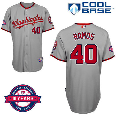 Washington Nationals #40 Ramos Authentic Personalized Road Gray Jersey 10th Anniversary Patch