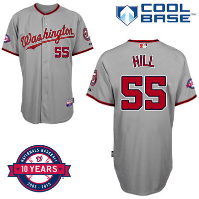 Washington Nationals #55 Hill Authentic Personalized Road Gray Jersey 10th Anniversary Patch Washington Nationals #55 Hill Authentic Personalized Road Gray Jersey 10th Anniversary Patch