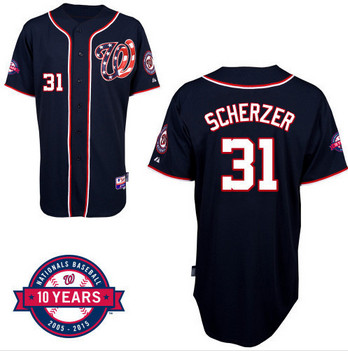 10th anos do remendo Washington Nationals 31# Max Scherzer black Jersey branco cinzento azul branco fresco Base de 10th anos do remendo Washington Nationals 31# Max Scherzer black Jersey branco cinzento azul branco fresco Base de