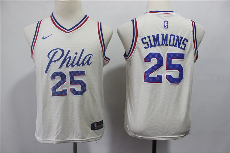 Youth 76ers 25 Ben Simmons Cream Youth City Edition Nike Swingman Jersey