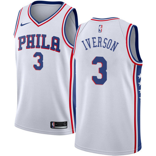 76ers #3 Allen Iverson White Youth Basketball Swingman Association Edition Jersey