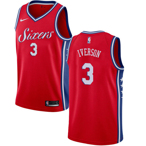 76ers #3 Allen Iverson Red Youth Basketball Swingman Statement Edition Jersey