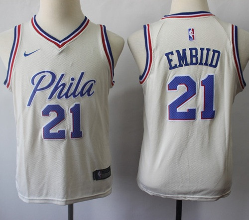 Nike 76ers #21 Joel Embiid Cream Youth NBA Swingman City Edition Jersey