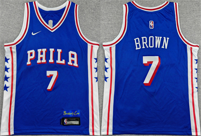 Youth Philadelphia 76ers #7 Jaylen Brown Royal 2025-2026 Icon Edition Stitched Jersey