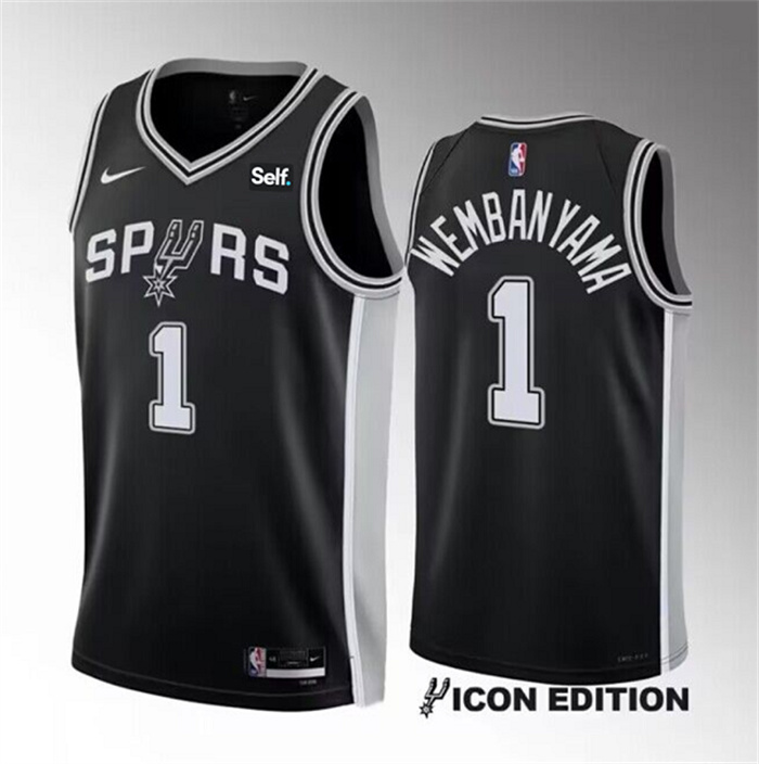 Youth San Antonio Spurs #1 Victor Wembanyama Black Icon Edition Stitched Jersey Youth San Antonio Spurs #1 Victor Wembanyama Black Icon Edition Stitched Jersey