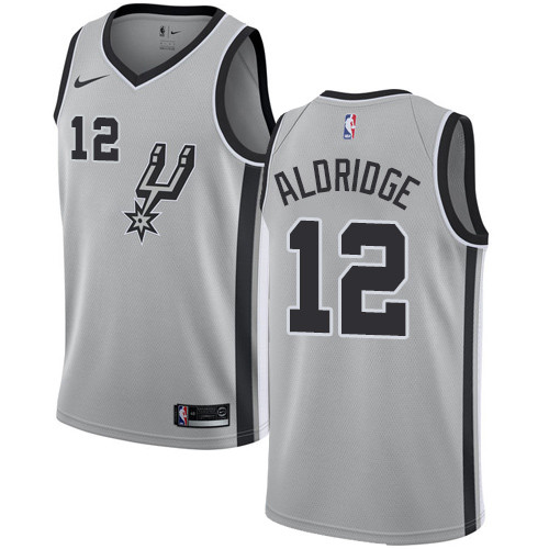 Spurs #12 LaMarcus Aldridge Silver Youth Basketball Swingman Statement Edition Jersey