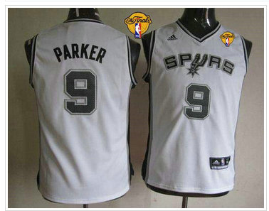 Youth NBA San Antonio Spurs #9 Tony Parker White With Finals Patch Stitched NBA Jersey