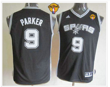 Youth NBA San Antonio Spurs #9 Tony Parker Black With Finals Patch Stitched NBA Jersey