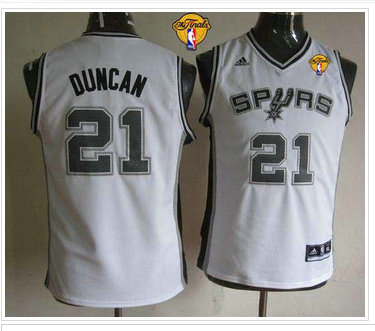 Youth NBA San Antonio Spurs #21 Tim Duncan White With Finals Patch Stitched NBA Jersey