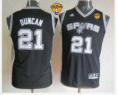 Youth NBA San Antonio Spurs #21 Tim Duncan Black With Finals Patch Stitched NBA Jersey