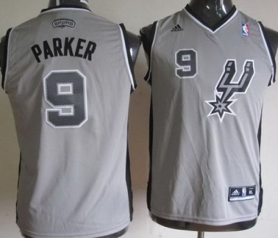 Kids San Antonio Spurs 9# Tony Parker Grey Revolution 30 Swingman NBA Jerseys