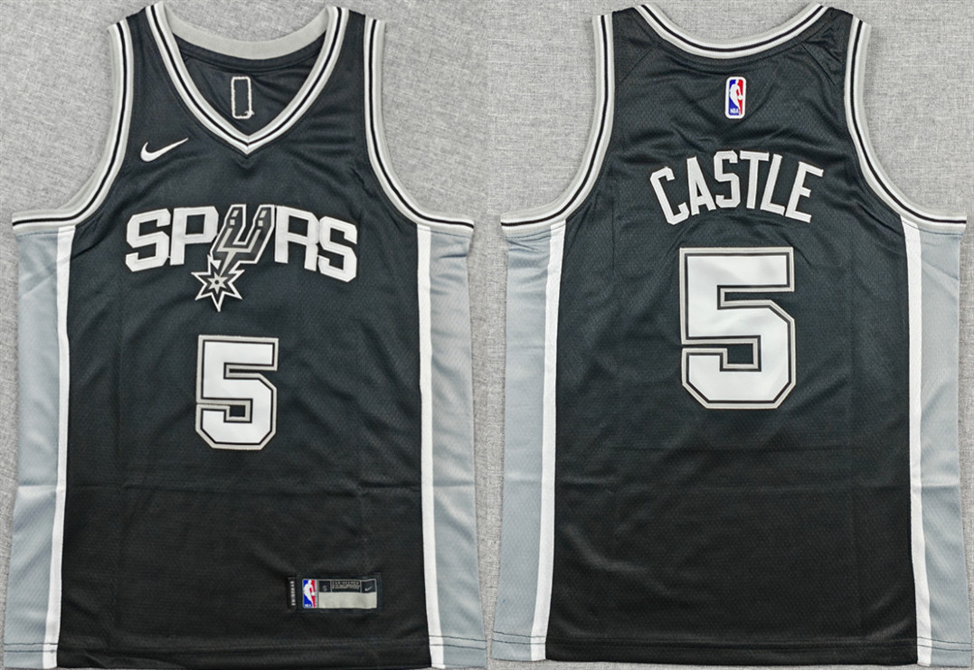 Youth San Antonio Spurs #5 Stephon Castle Black Icon Edition Stitched Football Jersey