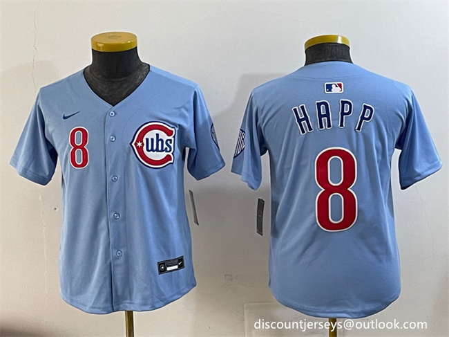 Youth Chicago Cubs #8 Ian Happ Blue 2024 25 2nd Alternate Limited Stitched Baseball Jersey
