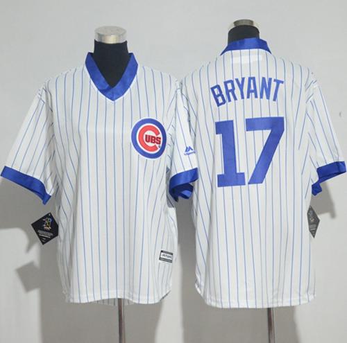 Cubs #17 Kris Bryant White(Blue Strip) Cooperstown Stitched Youth MLB Jersey