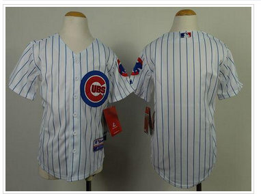 Youth MLB Chicago Cubs Blank White(Blue Strip) Cool Base Baseball Jersey