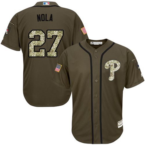 Phillies #27 Aaron Nola Green Salute to Service Stitched Youth MLB Jersey Phillies #27 Aaron Nola Green Salute to Service Stitched Youth MLB Jersey
