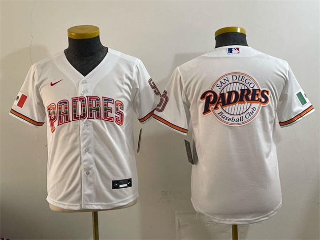 Youth San Diego Padres Team Big Logo White Mexico Cool Base Stitched Baseball Jersey 1
