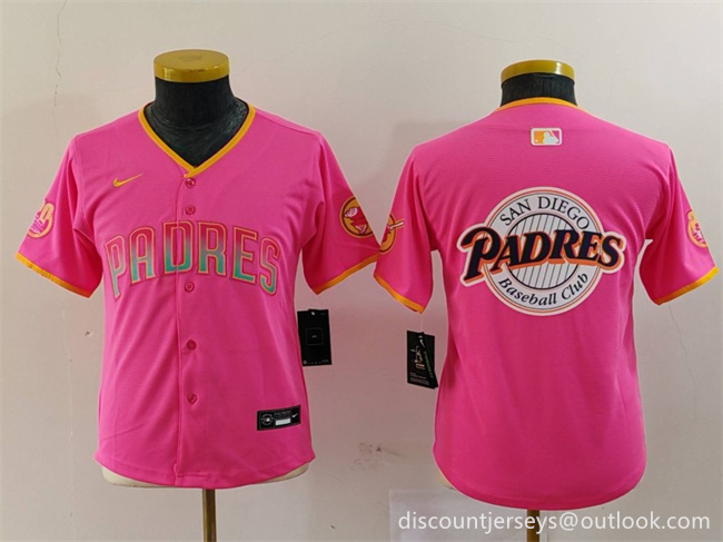 Youth San Diego Padres Team Big Logo Pink Stitched Baseball Jersey 1