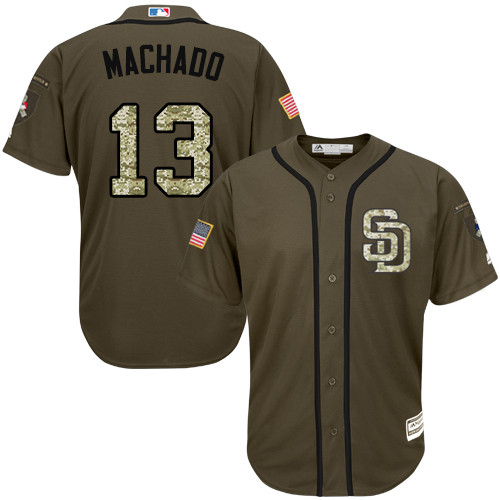 Youth Padres #13 Manny Machado Green Salute to Service Stitched Youth Baseball Jersey