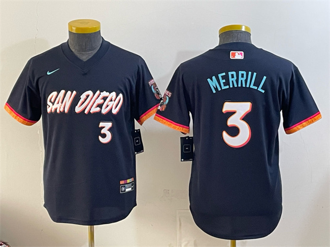 Youth San Diego Padres #3 Jackson Merrill Obsidian 2026 City Connect Stadium Stitched Baseball Jersey