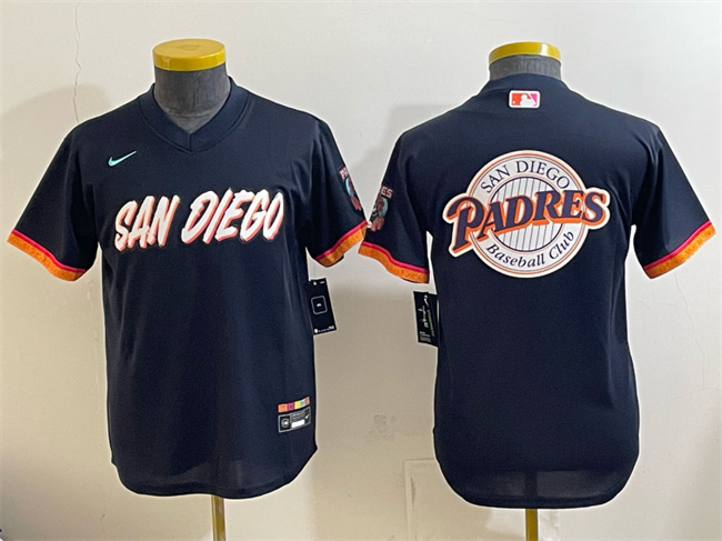 Youth San Diego Padres Team Big Logo Obsidian 2026 City Connect Stadium Stitched Baseball Jersey 001