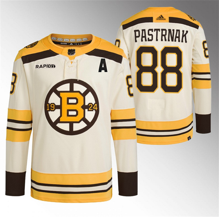 Men's Boston Bruins #88 David Pastrnak Cream With Rapid7 Patch 100th Anniversary Stitched Jersey Men's Boston Bruins #88 David Pastrnak Cream With Rapid7 Patch 100th Anniversary Stitched Jersey
