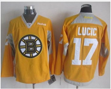 Boston Bruins #17 Milan Lucic Yellow Practice Stitched NHL Jersey