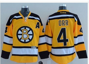 Boston Bruins #4 Bobby Orr Yellow Stitched NHL Jersey