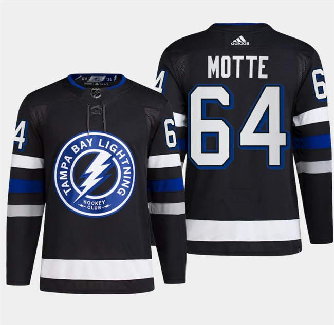 Men's Tampa Bay Lightning #64 Tyler Motte Black Alternate Premier Breakaway Stitched Jersey Men's Tampa Bay Lightning #64 Tyler Motte Black Alternate Premier Breakaway Stitched Jersey