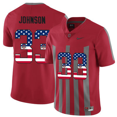 Ohio State Buckeyes 33 Pete Johnson Red USA Flag Alternate College Football Elite Jersey