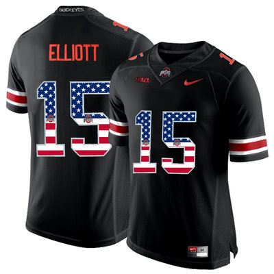 Ohio State Buckeyes 15 Ezekiel Elliott Black USA Flag College Football Limited Jersey