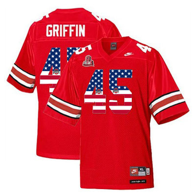 Ohio State Buckeyes 45 Archie Griffin Red USA Flag College Football Throwback Jersey