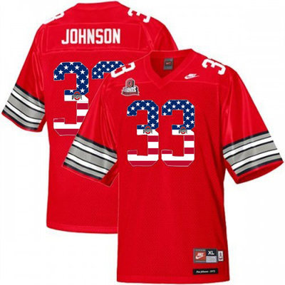 Ohio State Buckeyes 33 Pete Johnson Red USA Flag College Football Throwback Jersey