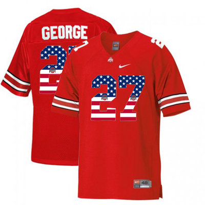 Ohio State Buckeyes 27 Eddie George Red USA Flag College Football Throwback Jersey