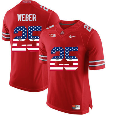 Ohio State Buckeyes 25 Mike Weber Red USA Flag College Football Limited Jersey