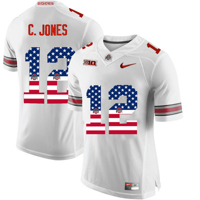 Ohio State Buckeyes 12 C.Jones White USA Flag College Football Limited Jersey