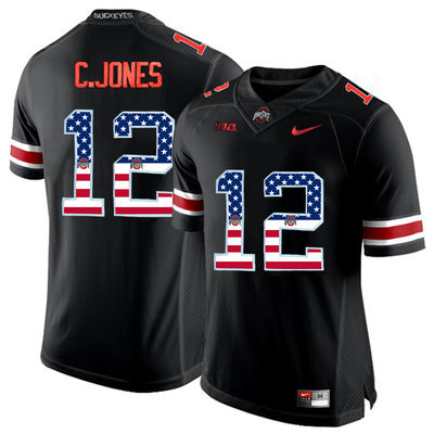 Ohio State Buckeyes 12 C.Jones Black USA Flag College Football Limited Jersey