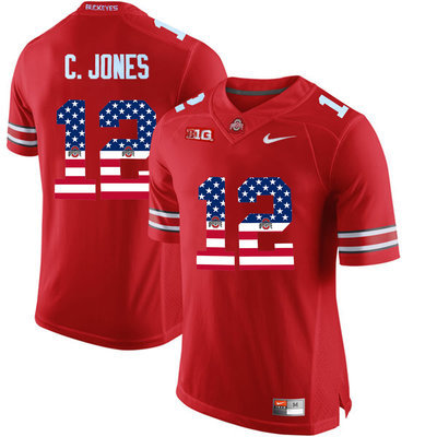 Ohio State Buckeyes 12 C.Jones Red USA Flag College Football Limited Jersey