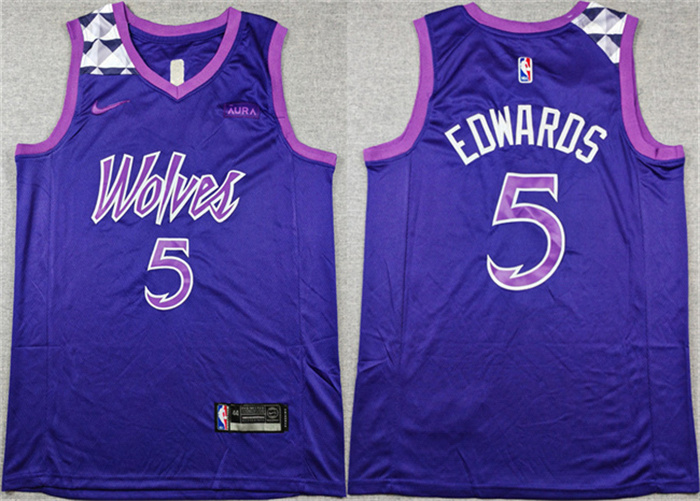 Men's Minnesota Timberwolves #5 Anthony Edwards Purple Stitched Jersey Men's Minnesota Timberwolves #5 Anthony Edwards Purple Stitched Jersey