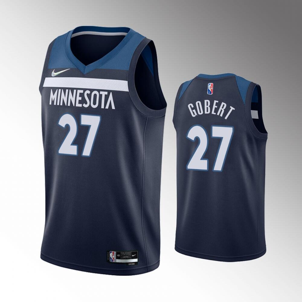 Men's Minnesota Timberwolves #27 Rudy Gobert Icon Edition Navy 75th Anniversary Swingman Stitched Jersey Men's Minnesota Timberwolves #27 Rudy Gobert Icon Edition Navy 75th Anniversary Swingman Stitched Jersey