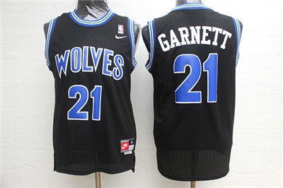 Timberwolves #21 Kevin Garnett Black Nike Jerse