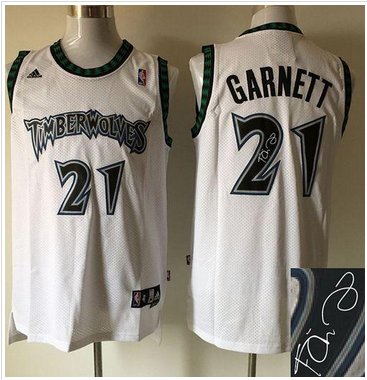 Minnesota Timberwolves #21 Kevin Garnett White Autographed Stitched NBA Jersey