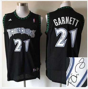 Minnesota Timberwolves #21 Kevin Garnett Black Autographed Stitched NBA Jersey