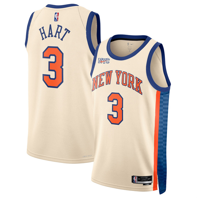 Men's New Yok Knicks #3 Josh Hart Cream 2025 26 City Edition Stitched Basketball Jersey