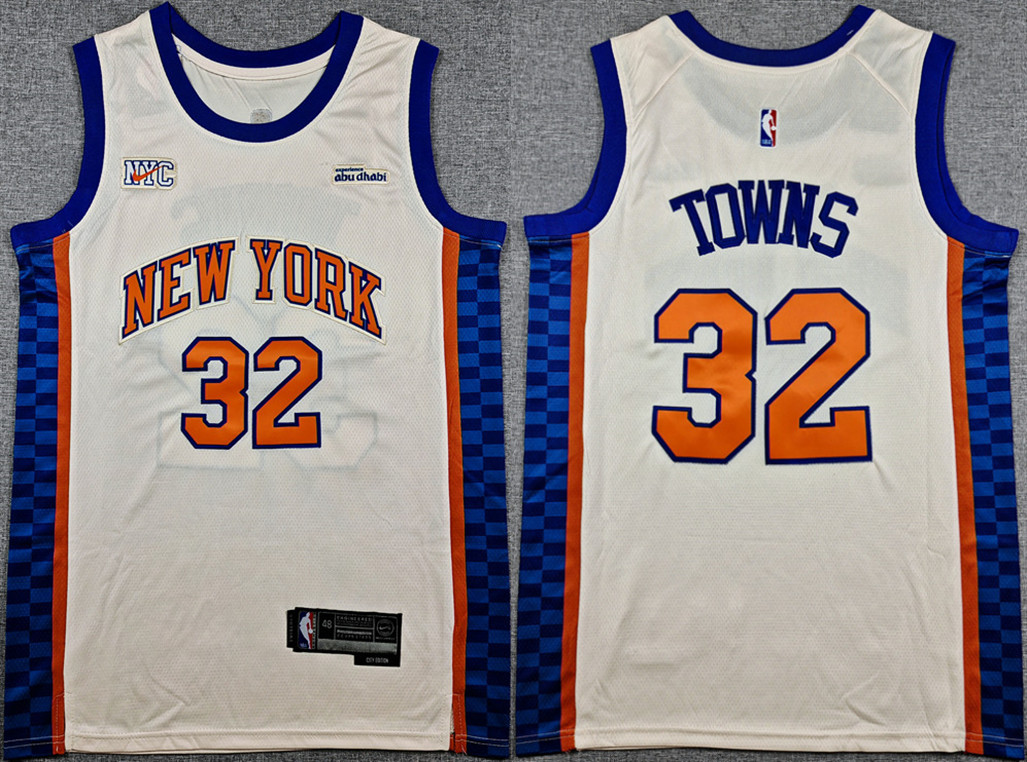 Men's New Yok Knicks #32 Karl-Anthony Towns Cream 2024-25 City Edition Stitched Basketball Jersey